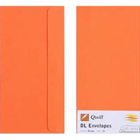 quill dl coloured envelopes plainface strip seal 80gsm 110 x 220mm orange pack 25