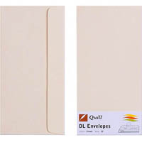 quill dl coloured envelopes plainface strip seal 80gsm 110 x 220mm cream pack 25