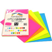 rainbow coloured a4 copy paper 75gsm 100 sheets fluro assorted