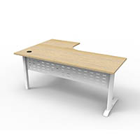 rapid span deluxe corner workstation with metal modesty panel 1800 x 1200 x 730mm natural oak/white