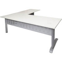 rapid span desk and return with metal modesty panel 1800 x 700mm / 1100 x 600mm white/silver