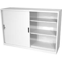 steelco sliding door cabinet 2 shelves 1015 x 914 x 465mm white satin