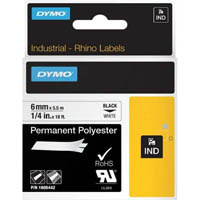 dymo 1805442 rhino industrial tape permanent polyester 6mm black on white