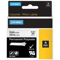 dymo sd18482 rhino industrial tape permanent polyester 9mm black on white