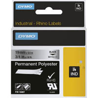 dymo 18487 rhino industrial tape permanent polyester 19mm black on metallic