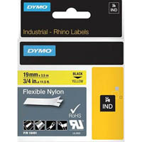dymo sd18491 rhino industrial tape flexible nylon 19mm black on yellow