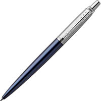 parker jotter ballpoint pen medium blue ink royal blue chrome trim