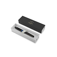 parker im fountain pen vibrant rings satin black with marine blue accents