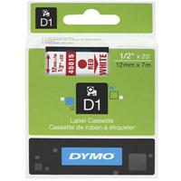 dymo 45015 d1 labelling tape 12mm x 7m red on white