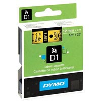 dymo 45018 d1 labelling tape 12mm x 7m black on yellow