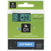 dymo 45019 d1 labelling tape 12mm x 7m black on green
