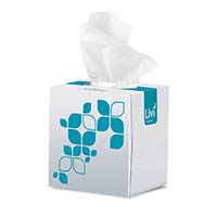 livi essentials facial tissues cube hypoallergenic 2-ply 90 sheet carton 24