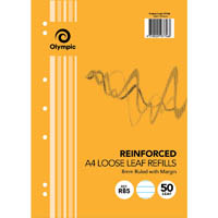olympic r85 reinforced a4 loose leaf refill 7 holes 8mm ruled 50 page 55gsm white