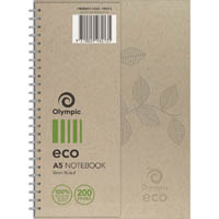olympic eco recycled notebook 8mm ruled 70gsm 200 page a5 natural