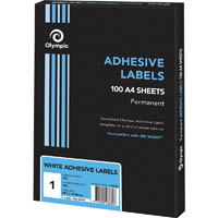 olympic adhesive labels 1up 210 x 297mm white box 100
