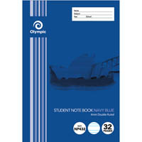 olympic np432 exercise book nsw ruling double ruled 4mm 55gsm 32 page 250 x 176mm navy blue pack 20