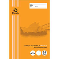 olympic npt86 exercise book nsw ruling 8mm 55gsm 64 page 250 x 176mm orange pack 20