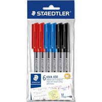 staedtler 430 stick ballpoint pen medium assorted pack 6