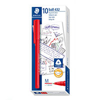 staedtler 432 triangular ballpoint stick pen medium red box 10