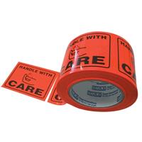 stylus printed packaging labels handle with care 75 x 50mm fluoro roll 500