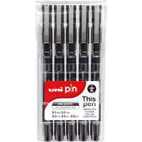 uni-ball 200 pin fineliner pen assorted tips black wallet 5
