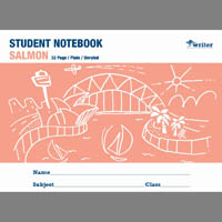 writer student notebook plain 32 page 250 x 175mm salmon