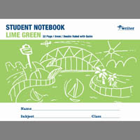 writer student notebook 8mm double ruled/guide 32 page 250 x 175mm lime