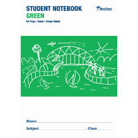 writer student notebook 8mm single ruled 64 page 250 x 175mm green