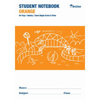 writer student notebook plain/single ruled 8mm 64 page 250 x 175mm orange
