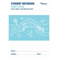 writer student notebook plain/single ruled 12mm 64 page 250 x 175mm light blue