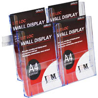 deflecto lit-loc brochure holder wall display 2-tier 4 x a4 clear