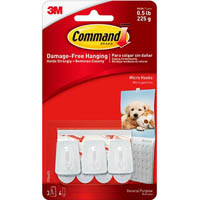 command adhesive micro hooks white pack 3 hooks and 4 strips